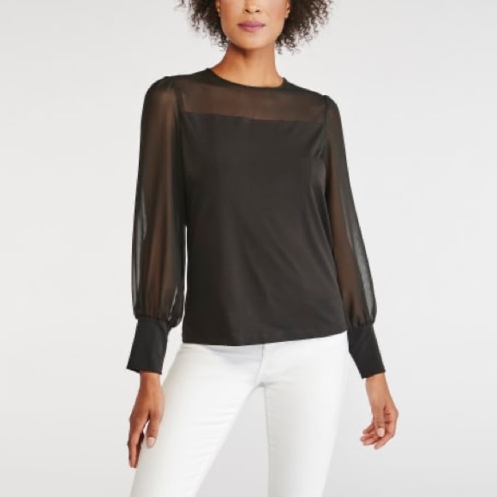 Solid Chiffon Mixed Media Top in Black - NWT